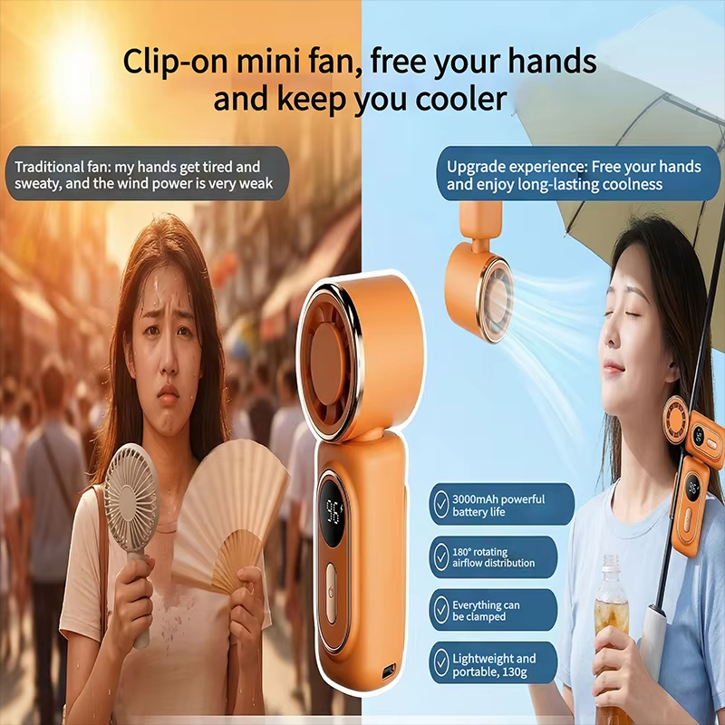 Portable Handheld Fan with Clip Umbrella Holder Function - Compact ...