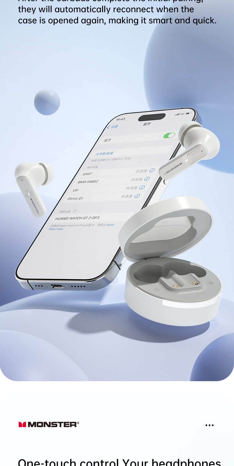 Monster T112 Wireless Earphone ANC Noise Cancelling Bluetooth 6.0 HiFi ...
