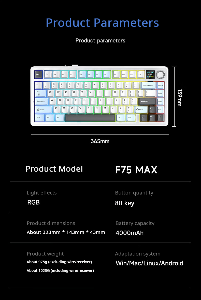 AULA F75 MAX Tri Mode Gaming Keyboard Wireless Mechanical Design 75% ...