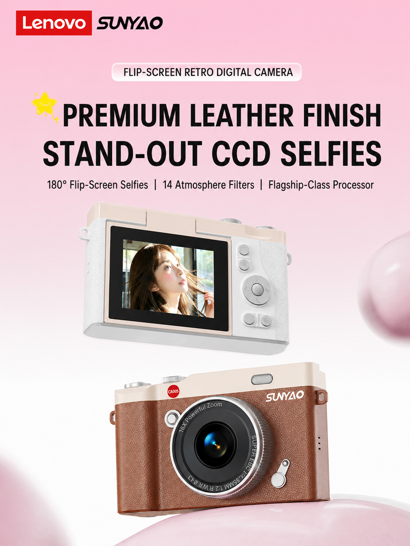 Lenovo Sunyao CA005 180 ° Flip Screen Retro Digital Camera 4K Ultra HD ...