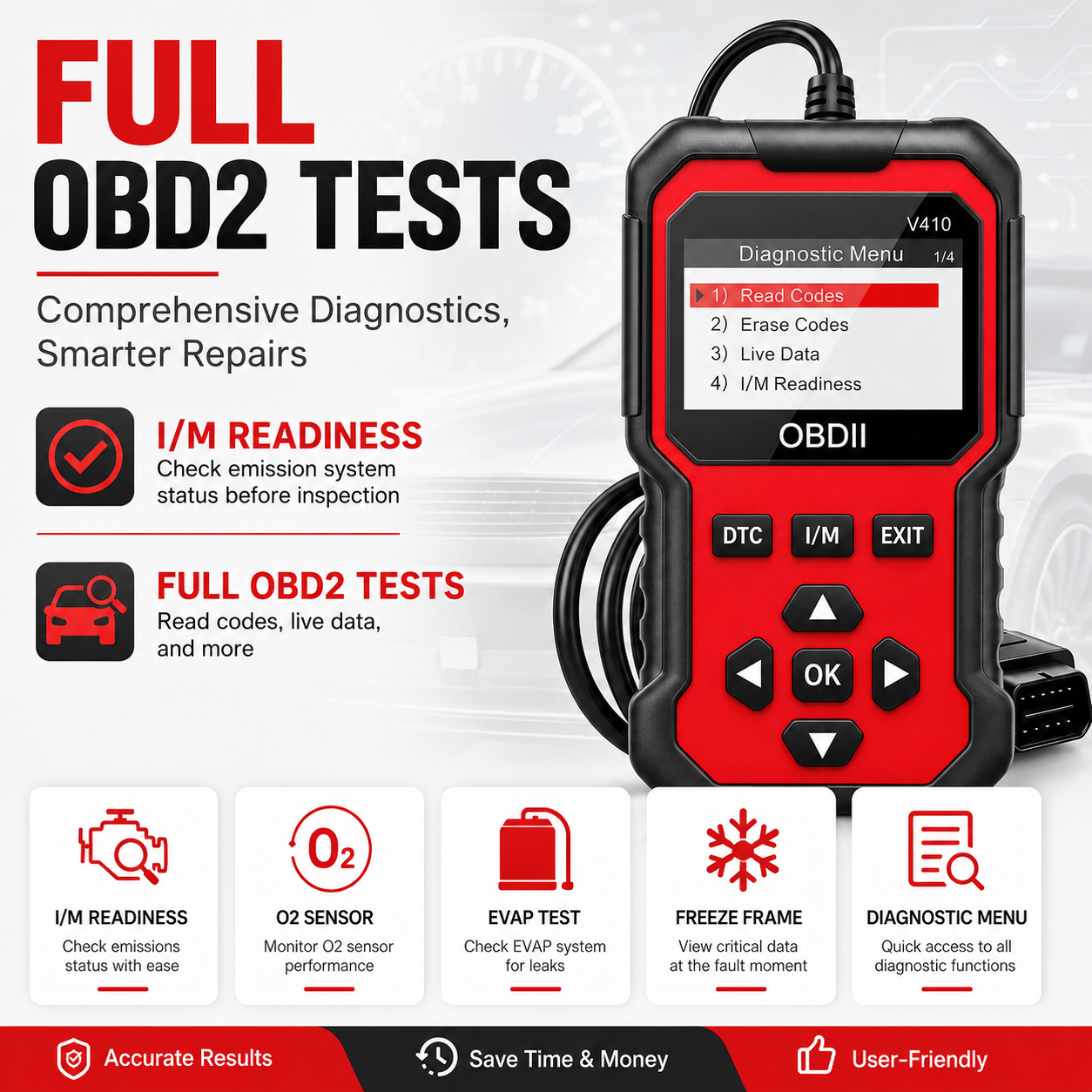 Obd2 Code Reader for Engine Fault, Live Data & Battery Voltage Test ...