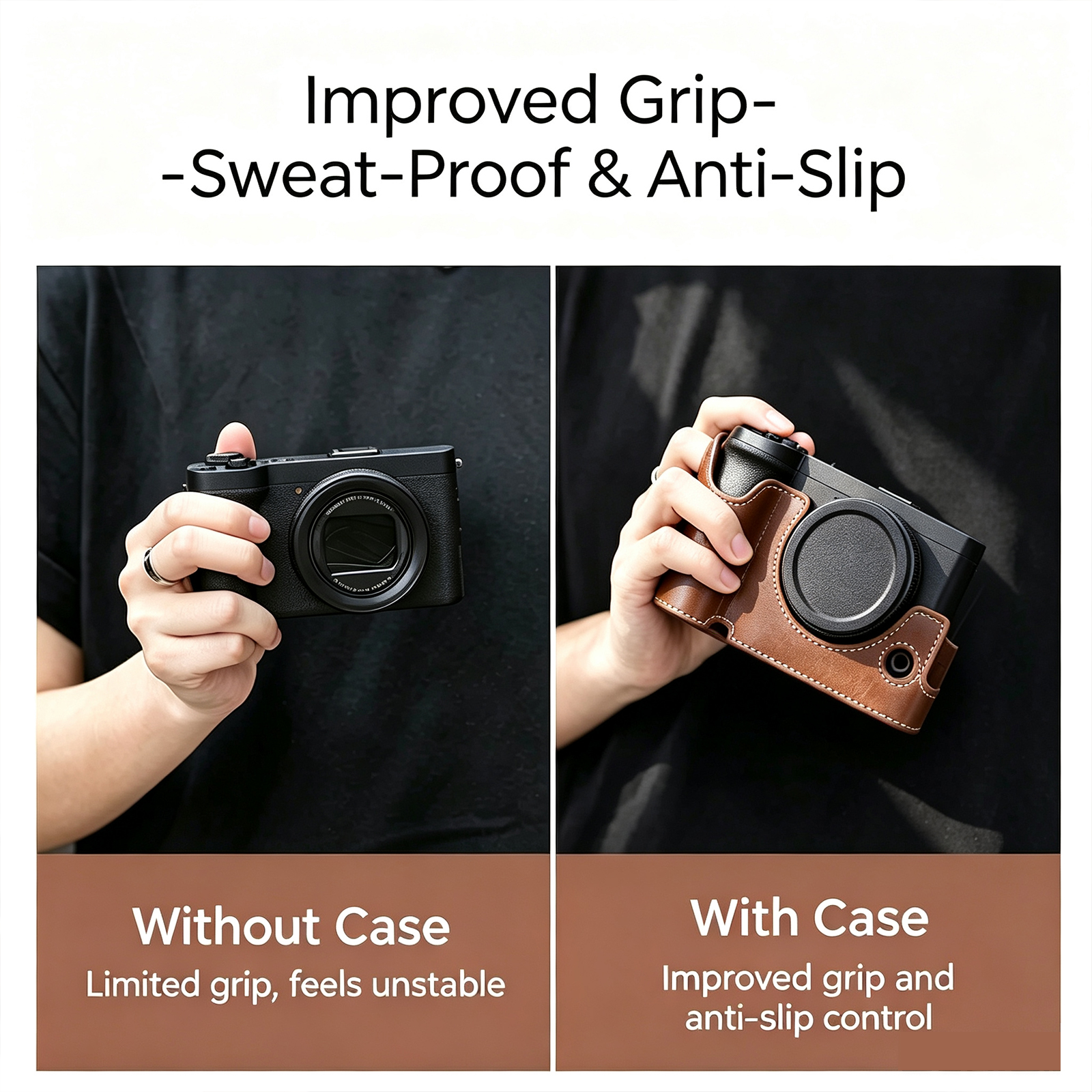 Camera Leather Half Case Base for Panasonic G85 / G95 Oil Skin Camera ...