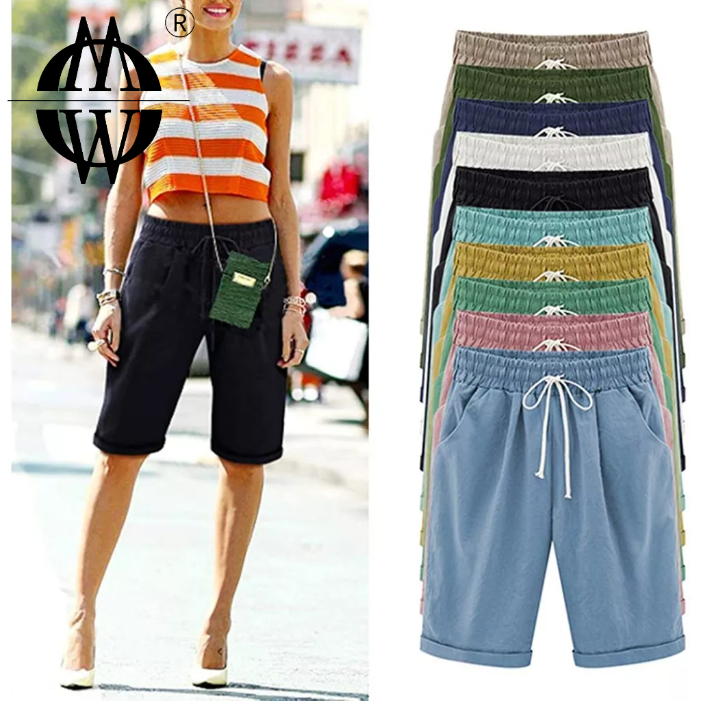 OMW Plus Size 8XL Shorts Women's Elastic Waist Knee Length Casual