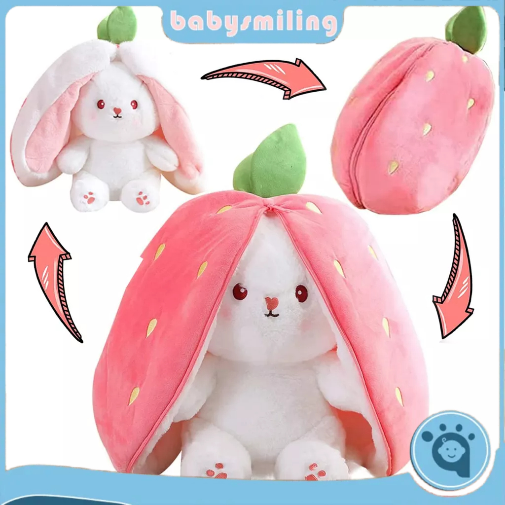 Bunny Stuffed Animal,Reversible Carrot Strawberry Bunny Plush Doll with ...