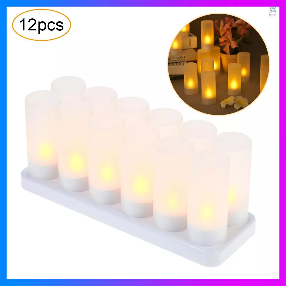 FLS 12pcs/set Rechargeable LED Flickering Flameless Candles Tealight ...