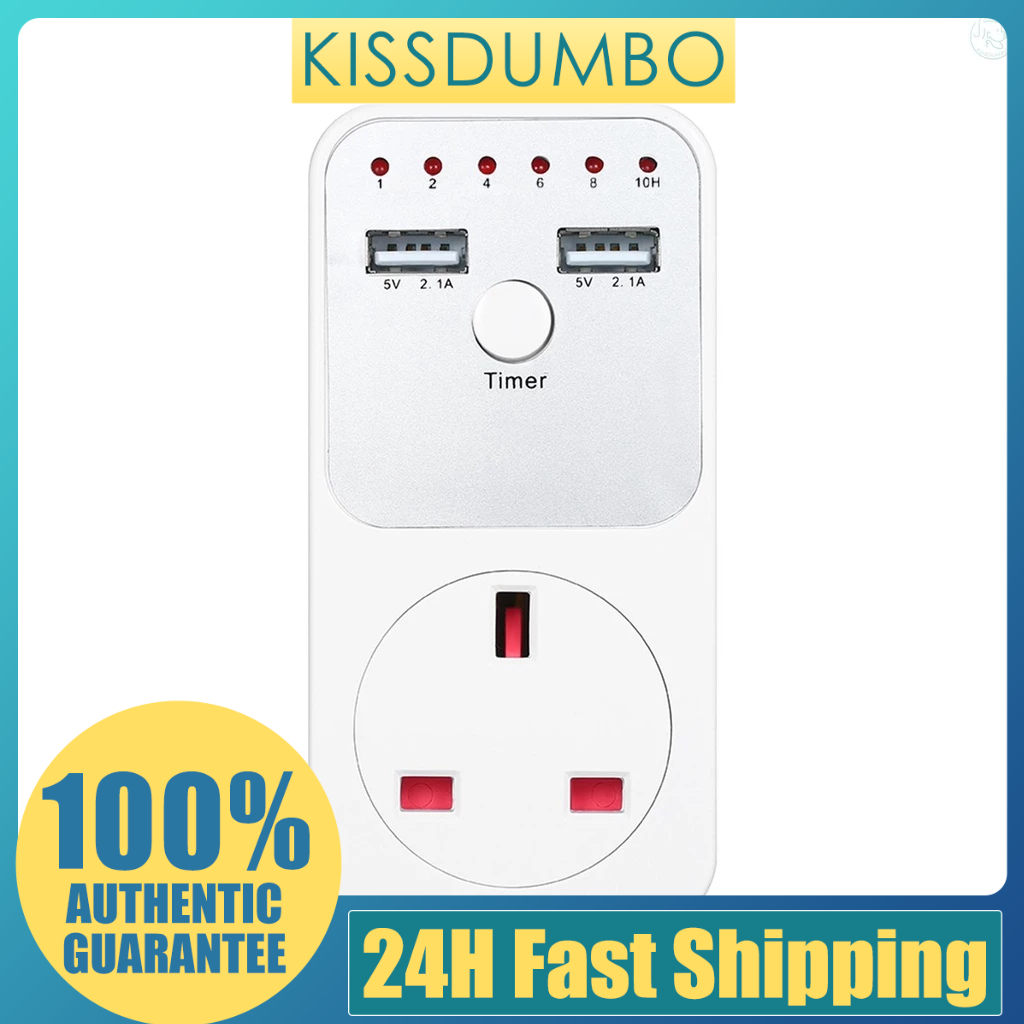 Countdown Timer Socket with 2 USB Ports 5V 2.1A Outlet Plugin Time