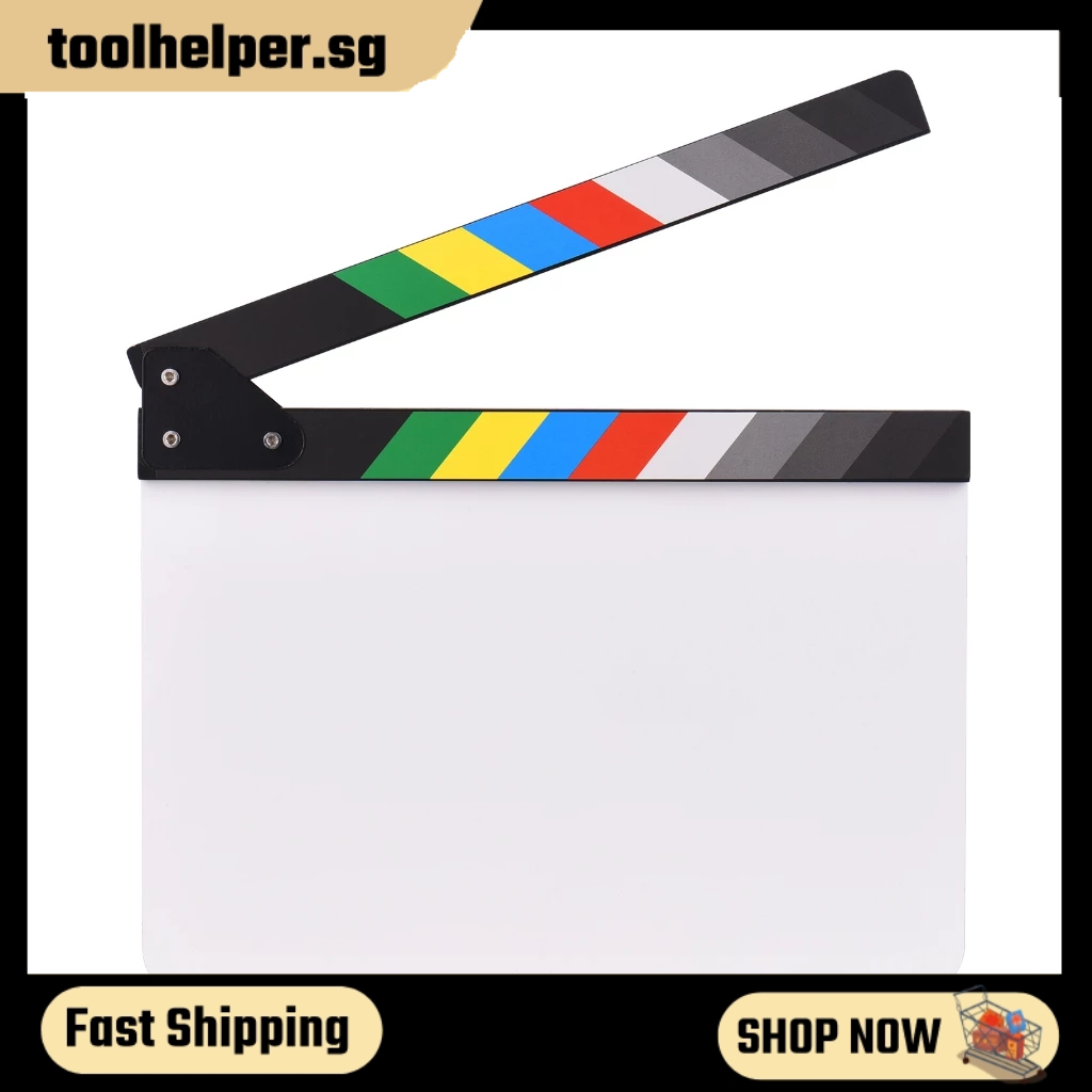 30 * 24cm/ 12 * 9in Acrylic Film Clapboard Movie Directors Clapper Board  Slate Cut Action Scene Blank Clap Board Dry Erase with White & Black Sticks