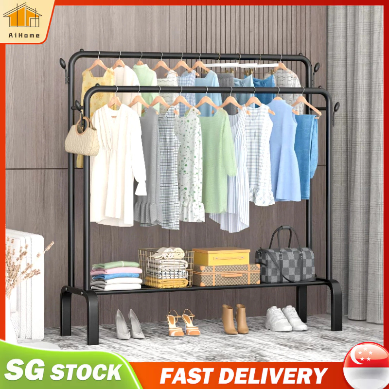Sturdy Steel Pipe Clothes Rack Drying Clothing Stand Coat HangerHat ...