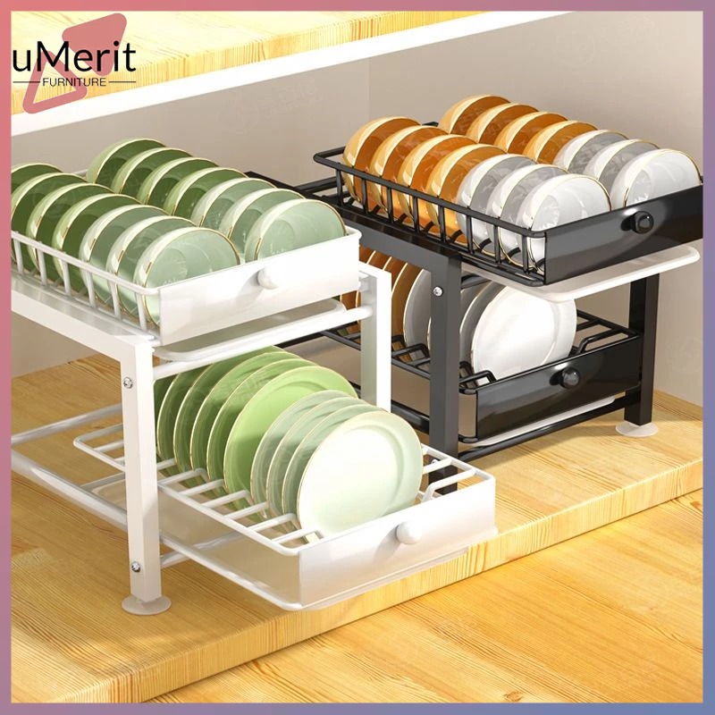 Pull-out kitchen dish storage rack cabinet built-in multifunctional ...