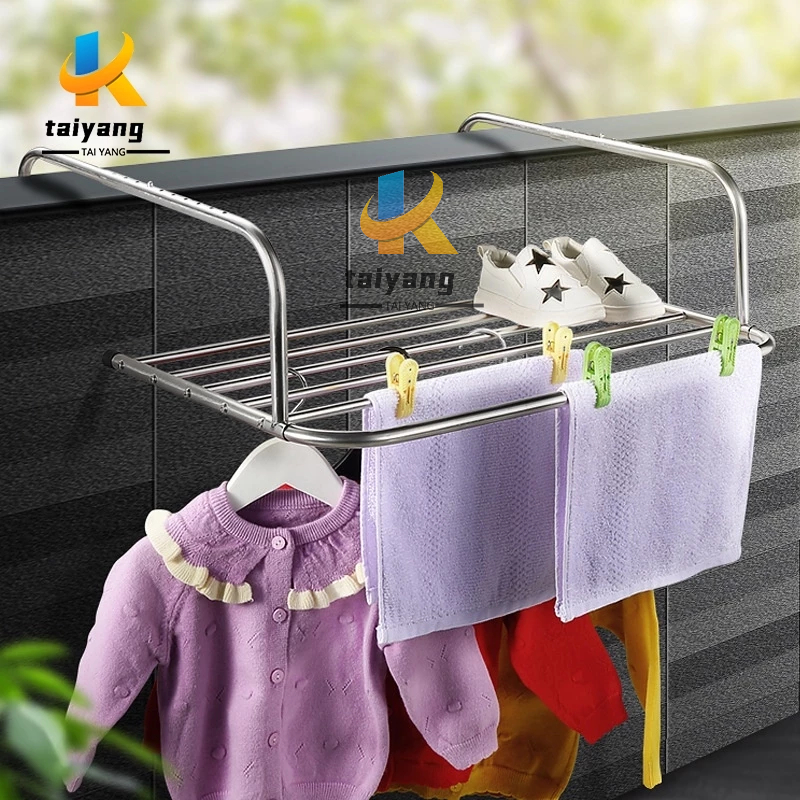 Clothes Drying Rack Balcony Stainless Steel Folding Towel Laundry ...