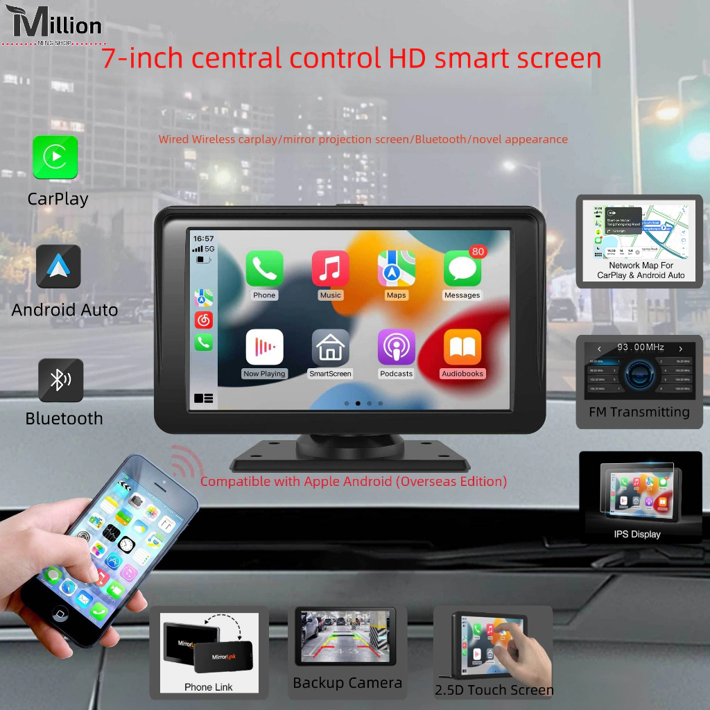 7 Inch Wireless CarPlay Portable Screen Monitor Wireless Touchscreen ...