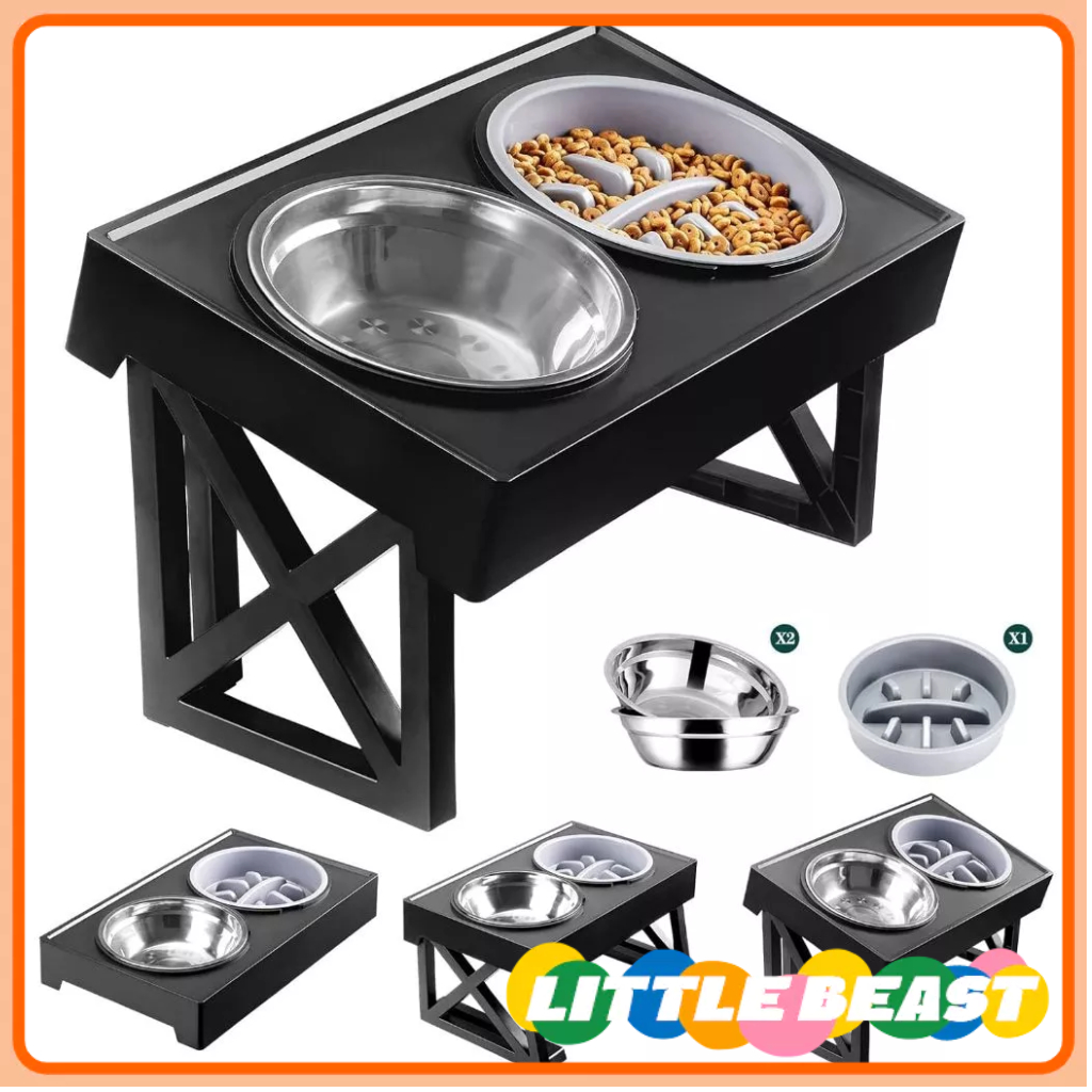 Premium Adjustable Height Dog Feeder - Elevated Stand with Slow Feed ...