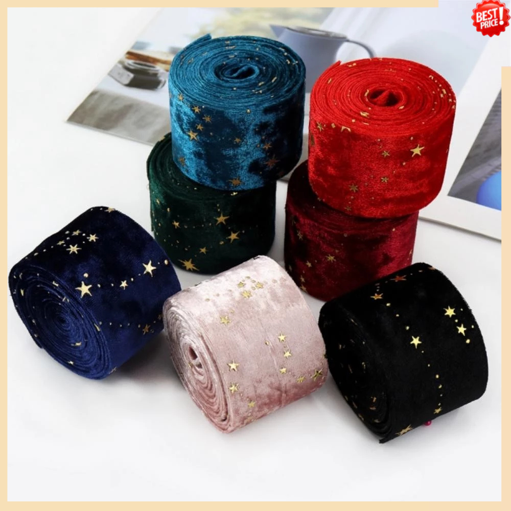 6.6 Yards 3 Sizes Velvet Ribbons with Star Pattern Drak Blue Double ...