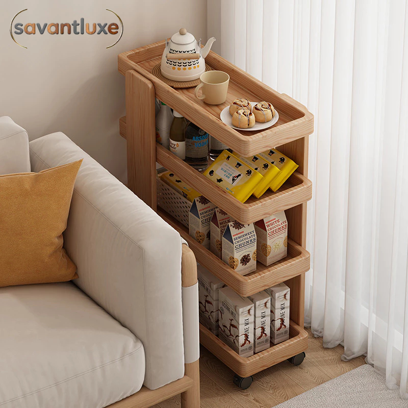 Solid Wood Mobile Living Room Small Coffee Sofa Side Cabinet Home ...