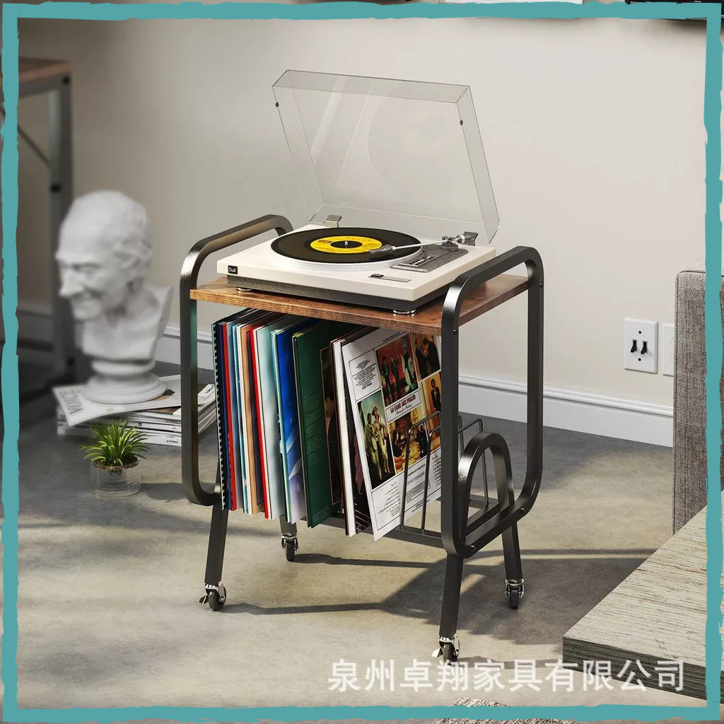 Mini Small Coffee Table Vinyl Record Rack Iron Art Wooden Combination ...
