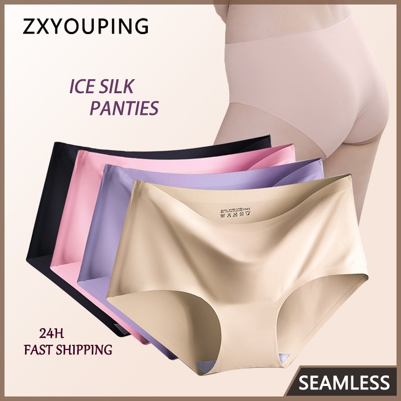 Cheap Flarixa Women High Waist Seamless Panties Breathable Ice Silk  Underwear Elastic Tummy Shaping Briefs Lace Transparent Underpants