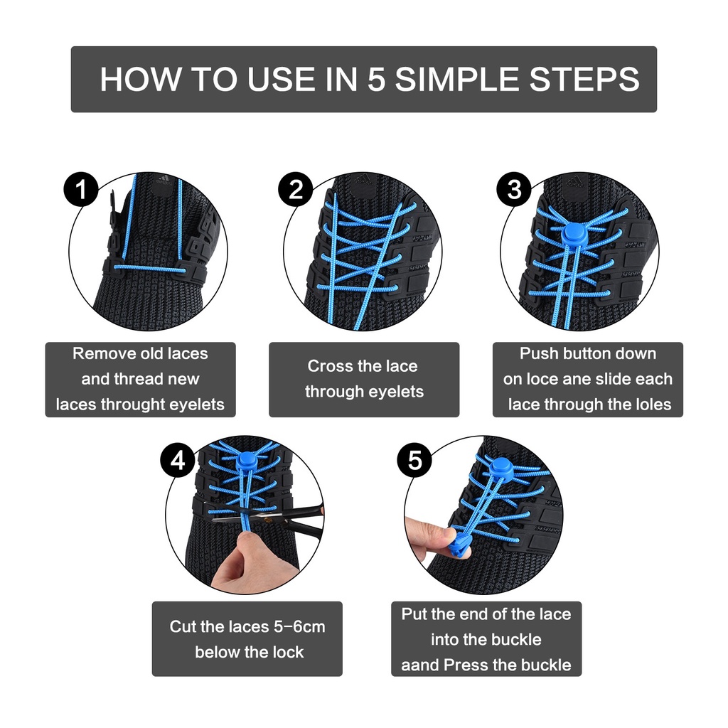 Elastic No Tie Sneaker Laces Stretch Lock Quick Fit For Running Walking ...