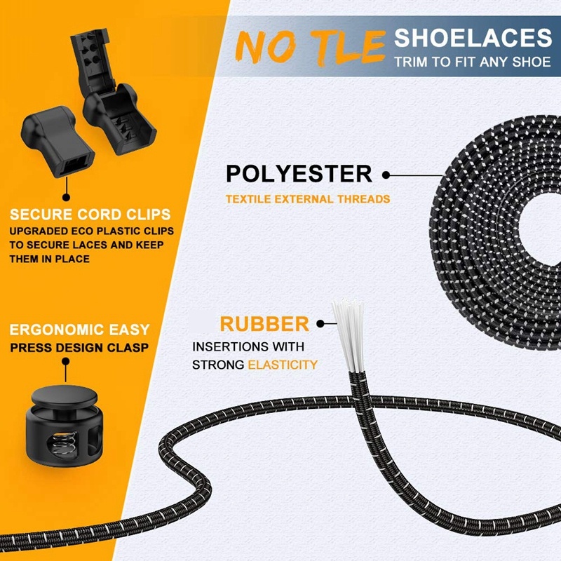 Elastic No Tie Sneaker Laces Stretch Lock Quick Fit For Running Walking ...