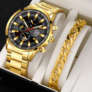 Men's Watch with Bracelet 2023 New Men's Watch Fashion Business Stainless Steel Quartz Watch