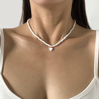 White beaded sale necklace long