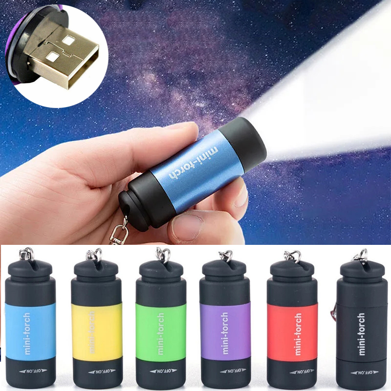 Led Mini Torches Light USB Rechargeable Portable Flashlight Keychain ...