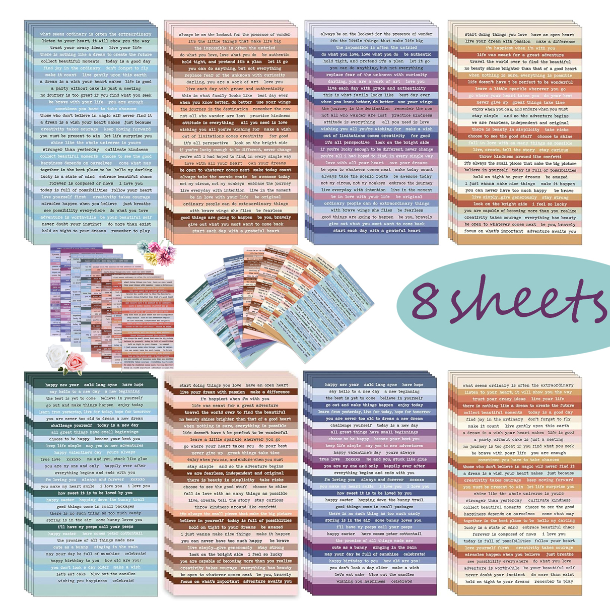 8 Sheets Diary Quotation Stickers-Adult Retro Scrapbook Supplies Kit ...