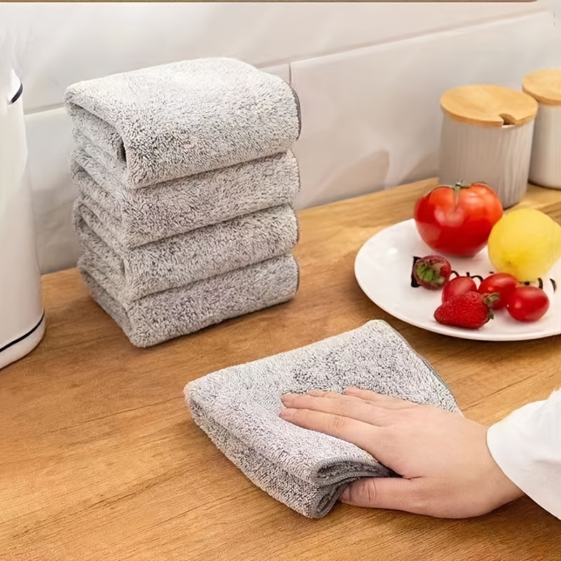5pcs Thickened Bamboo Charcoal Fiber Dish Cloth Absorb Water Dish Cloth
