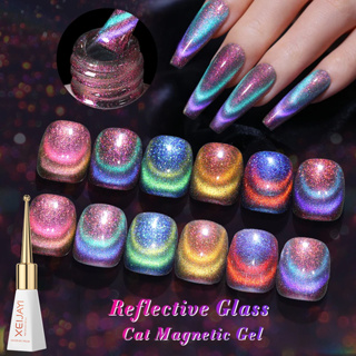 Universal Rainbow Cat Eye Gel Polish Holographic Cat Eye Nail Polish Glitter Nail Gel Polish Varnish Nail Art Nail Salon Manicure 1 Bottle 7ml Glass A