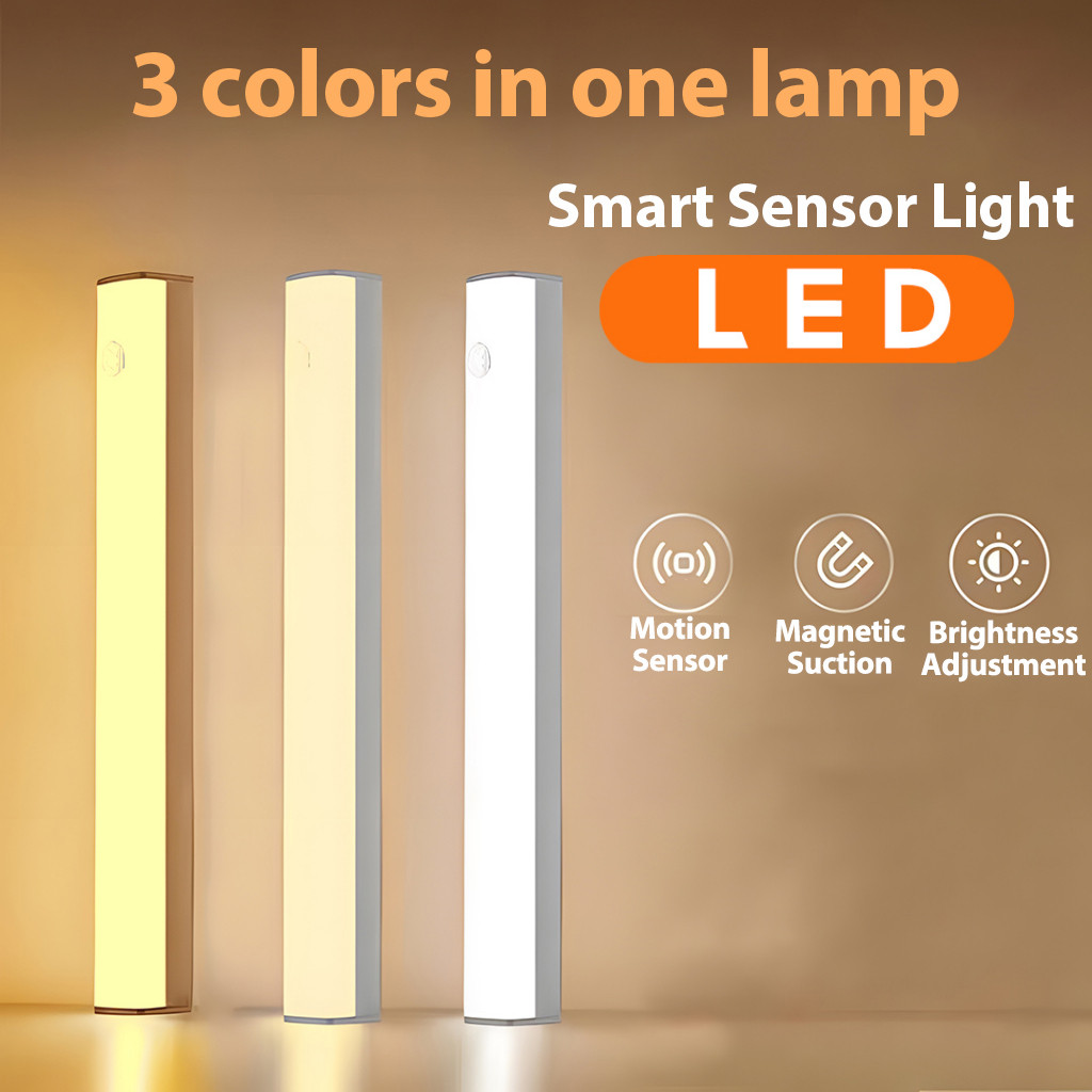 Motion Sensor LED Night Light TYPE-C Rechargeable Smart Wireless Brightness Adjustable Cabinet Wardrobe Bedroom Lightting 10/20/30/50cm