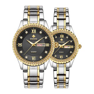 2 Watches WWOOR Luxury Couple Watch Quartz Analog Waterproof Clock Fashion Men Women Watches set Wristwatch 8856CP