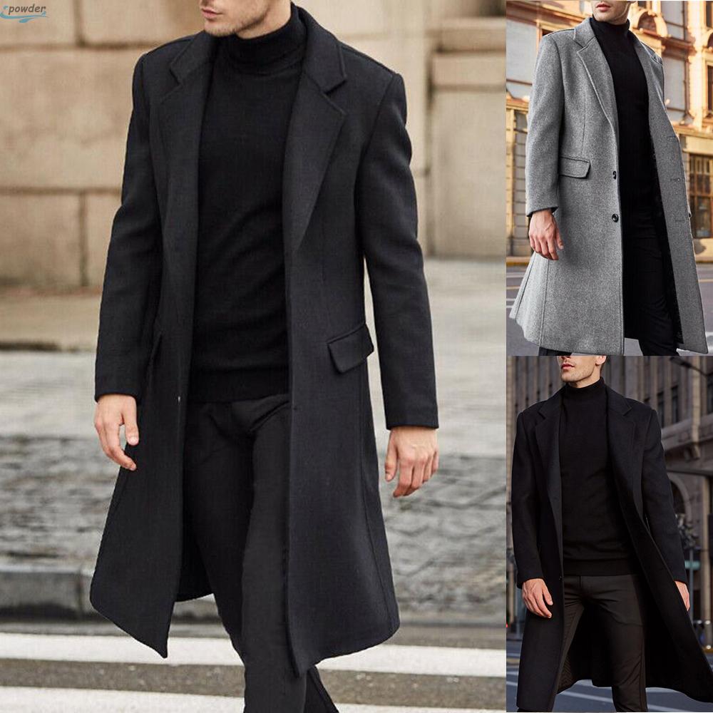 Coat Long Sleeve Men Blazer Winter Business Trench Coat Windbreaker Outwear Overcoat Long Jacket Work Formal Plus size