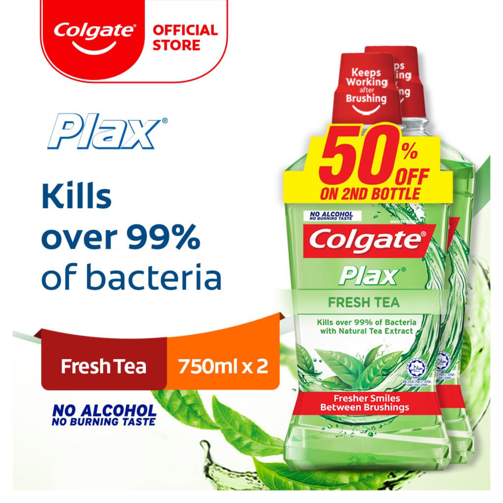 [Eliminates 99.9-percent Bacteria] Colgate Plax Fresh Tea Mouthwash ...