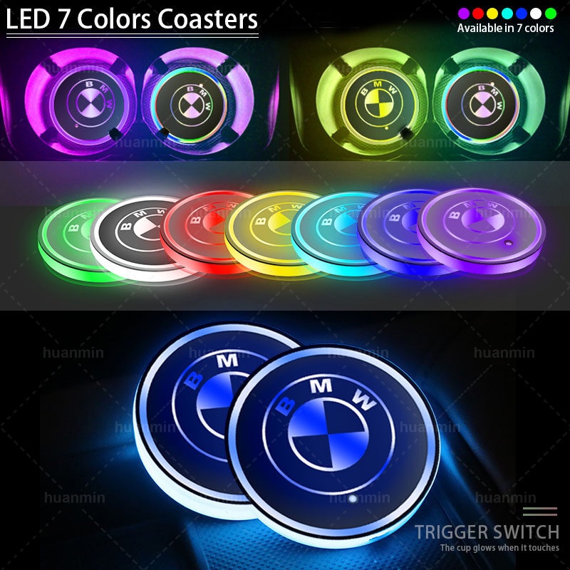 1Pc BMW Car Led Light Car Cup Holder Coaster Bottle Atmosphere Light