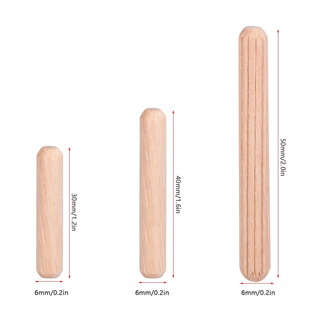 50-Pack Wooden Dowel Pins – M6 X 50mm Round Fluted Tenons For Furniture, Cabinet & Board Assembly