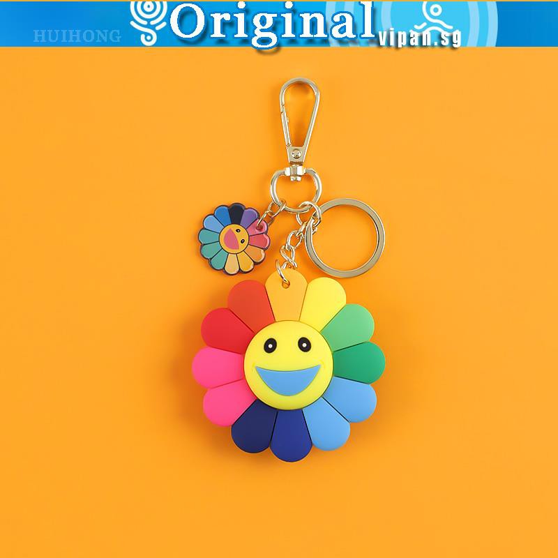 Takashi Murakami Sun Flower Keychain Pendant Cute Creative Smiley Colorful  Flower Pendant School Bag Charm Pendant
