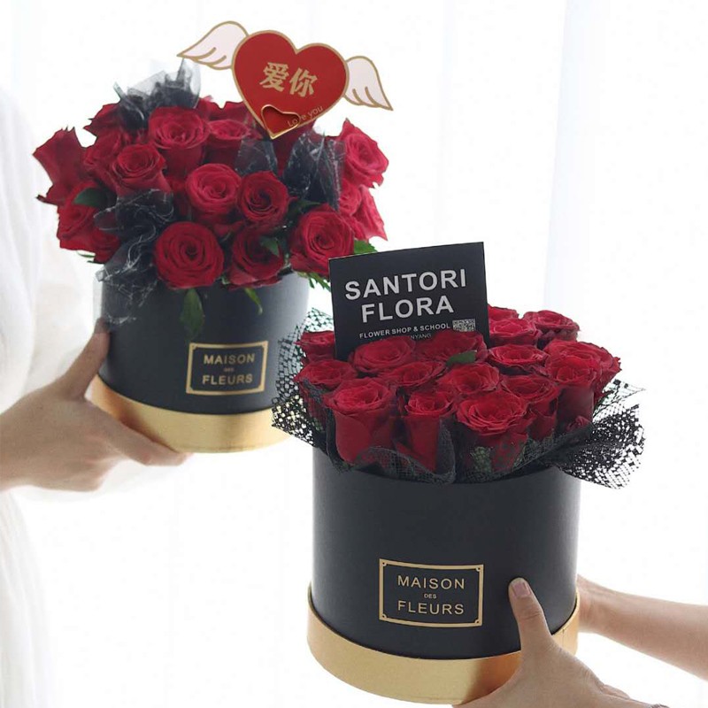 3 in 1 FLOWER ROUND BOX GOLD LINING Smooth Round Box Kotak Bunga hADIAH ...