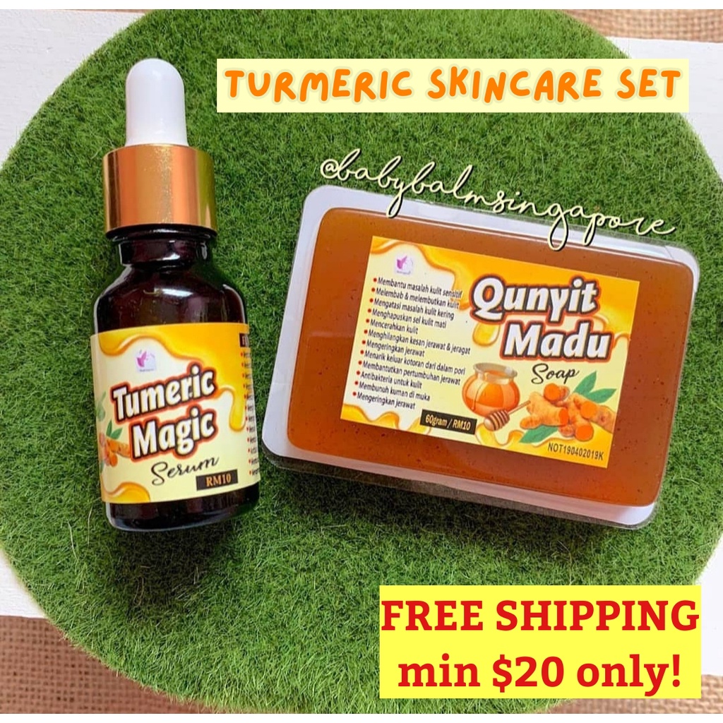 Turmeric skincare. Tumeric soap + serum. treat prevent acne / pimple, acne prone skin, lighten