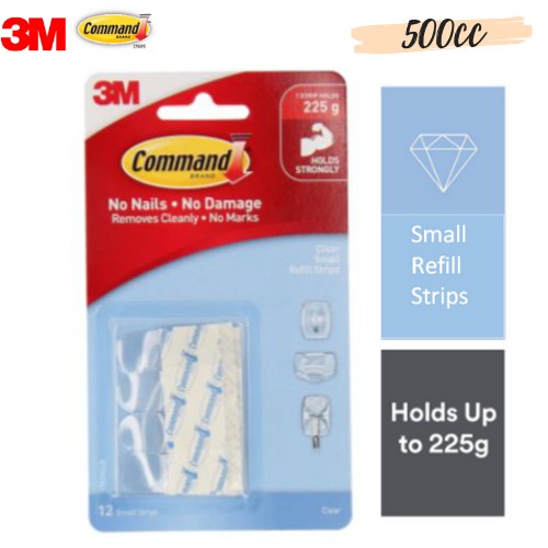 3M Command Clear Small Refill Strips (Holds Up to 225g) (12 pcs/pck