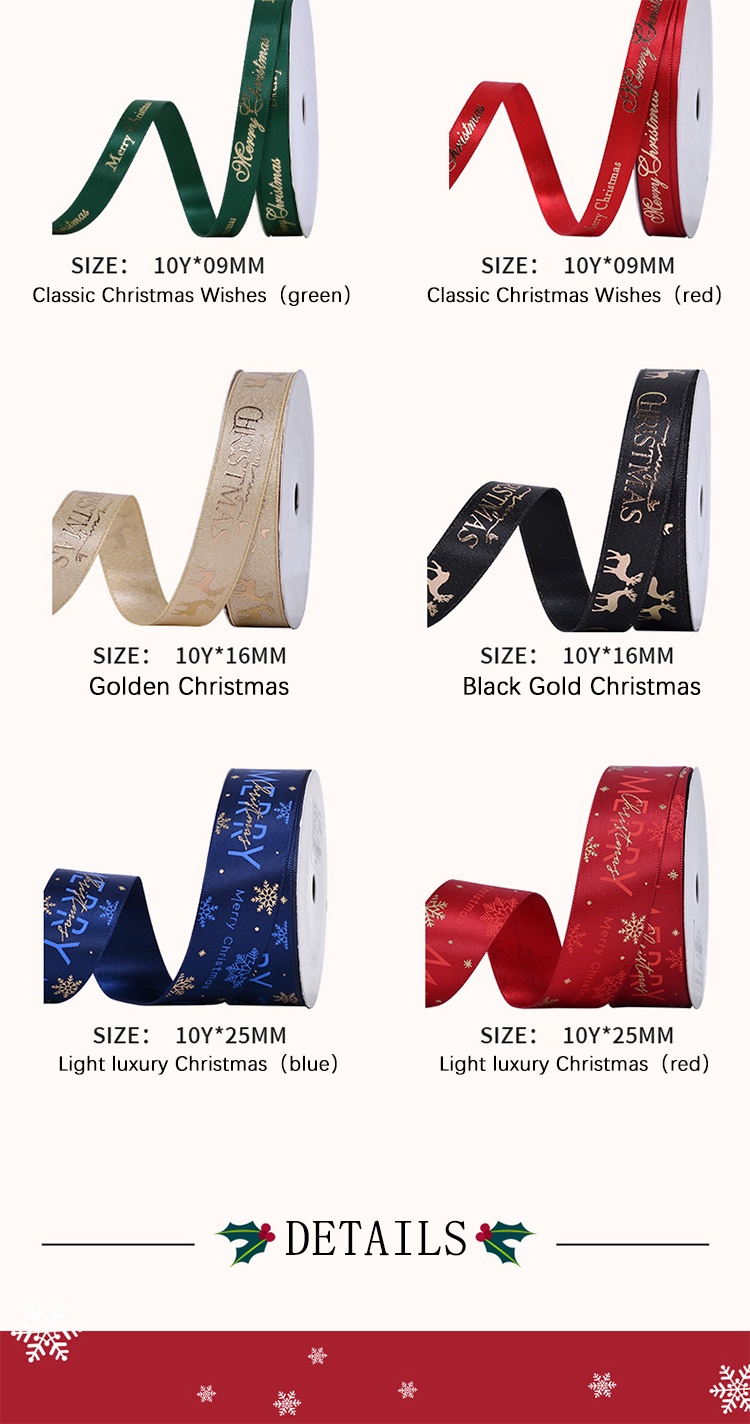 9metres/roll Christmas Ribbon 9mm 16mm 25mm Ribbons for Xmas Gifts DIY ...