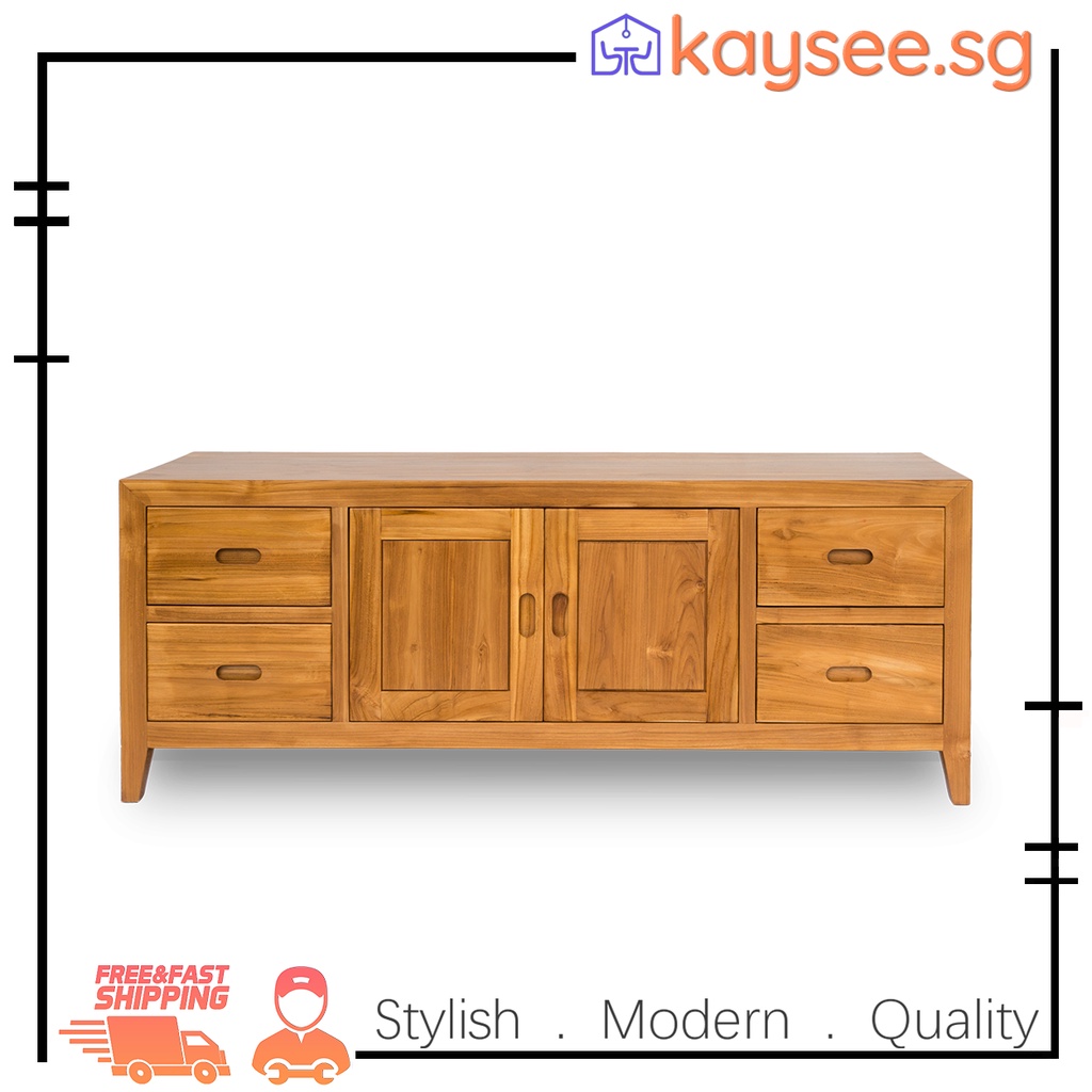 kayseeEstebana Teak Wood TV Console with 2 Doors 4 Drawers Buffet