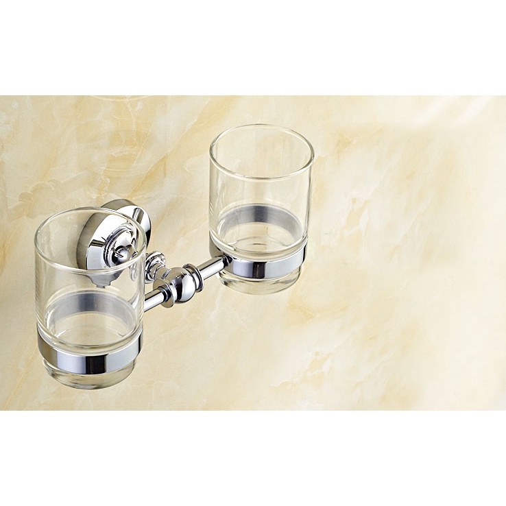 Polished Chrome Silver Glass Cup & Tumbler Holders Wall Mounted
