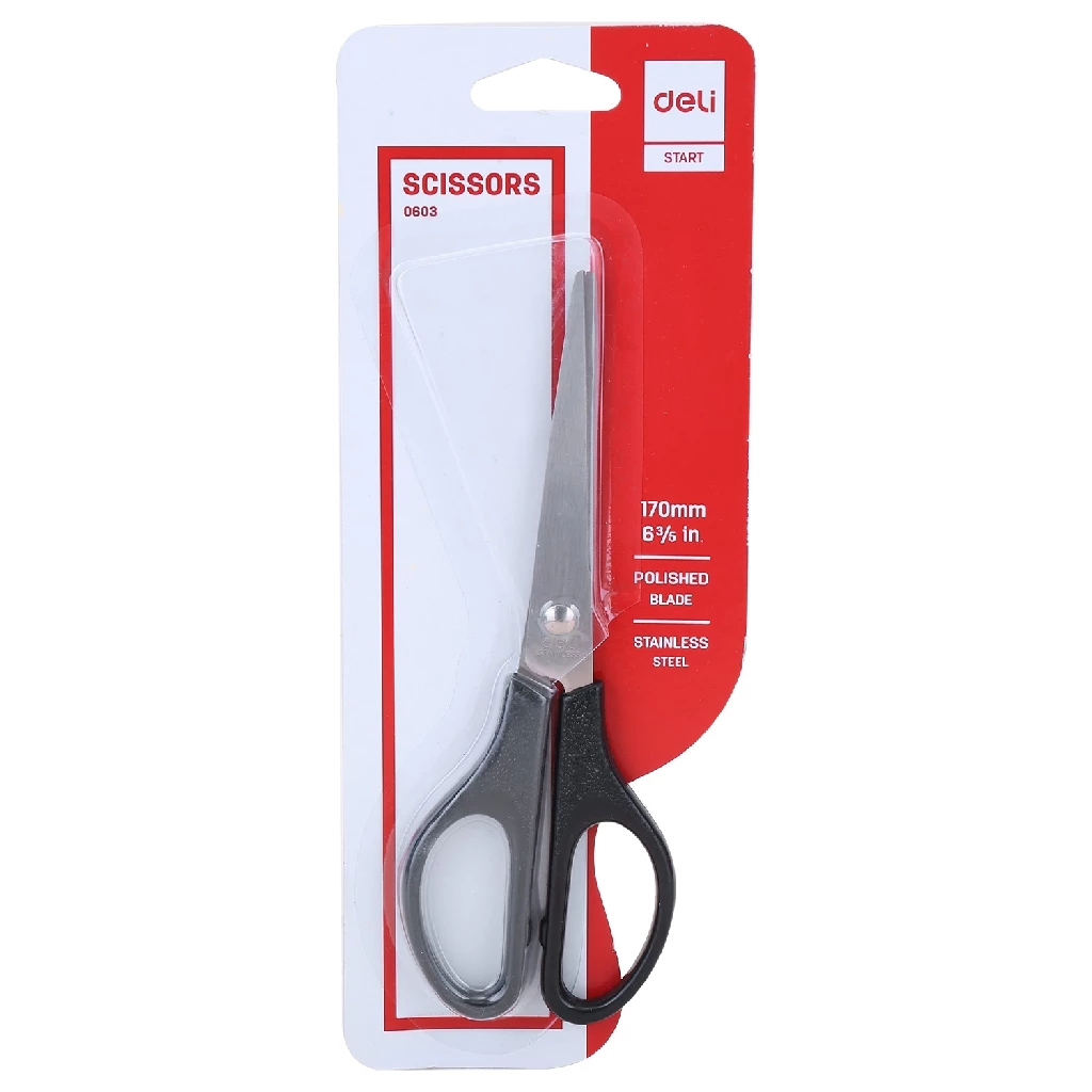 Deli Gunting PP, stainless steel 170mm gagang simetris, ujung runcing E0603 - Gambar 3
