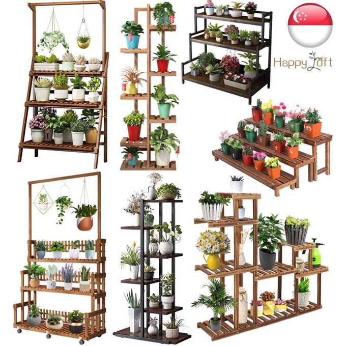 [SG SELLER] Plant Rack Plant Stand Wooden Plant Flower Rack Bamboo Rack ...
