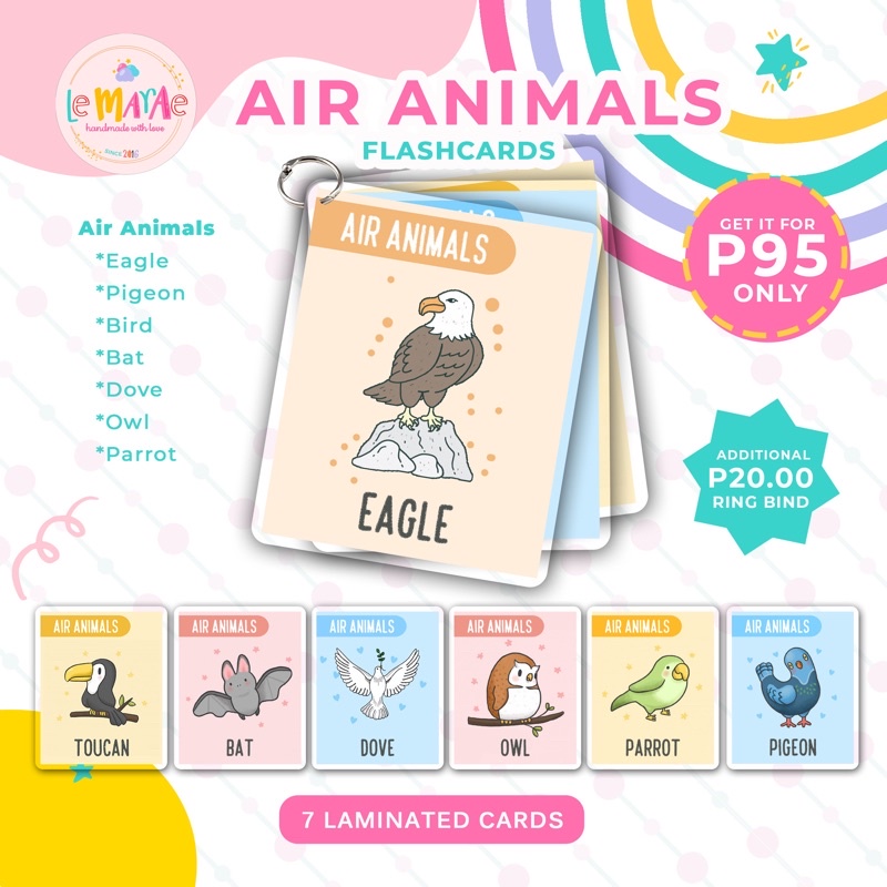 AIR ANIMALS Laminated Educational Flashcards Animals Flash Cards for ...