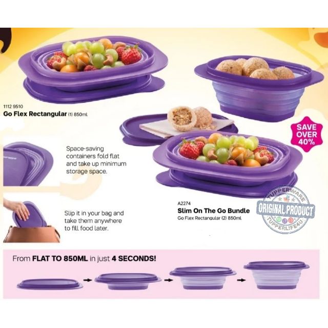 Tupperware Go Flex Rectangular 850ml - 1Pcs (Only Purple Color ...