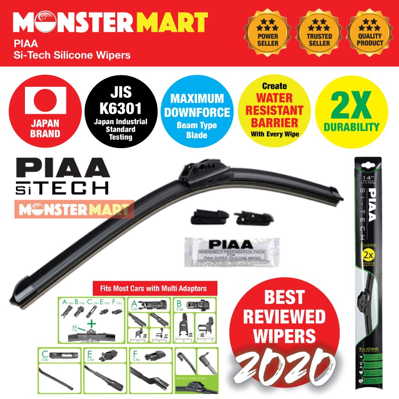 PIAA Si-Tech Silicone Front Windscreen Wiper Blade with Multi Adaptors (Best Reviewed Car Rain Wipers in 2020!)
