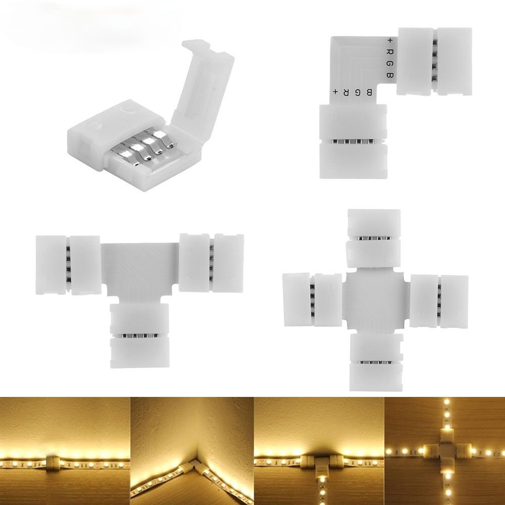 Quality 10mm 8mm Connector 2 4 Pin L T X Cross Shape PCB Solderless Corner Strip Connector For RGB 3528 5050 Led Strip Light