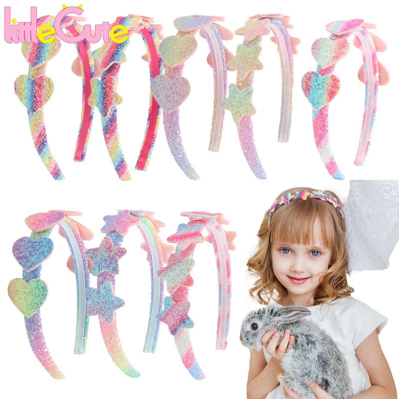Baby Girls Rainbow Sparkling Star Headband / Children Cute Colors Bow Stars Hair Hoop / Kids Gifts Hair Accessories