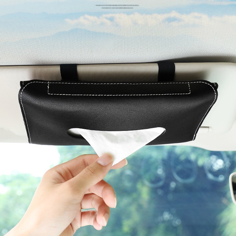 1Pc Creative Car Sun Visor PU Leather Tissue Bag / Sunshade Towel Sets Car Tissue Box Holder Tissue Cover / Auto Parts Interior Accessories