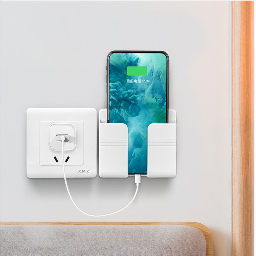 1pc Wall-Mounted Mobile Phone Charging Holder, Home Wall Mount Charger Storage Box